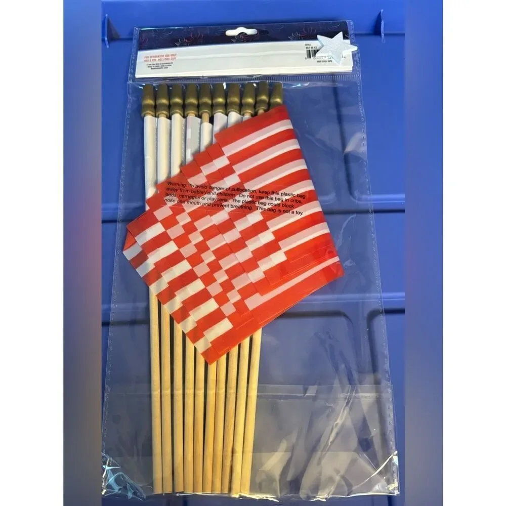 10 New Mini American Flags Pack - Red, White & Blue